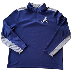 Atlanta Braves Logo Fanatics Navy Blue Quarter-Zip Pullover Top Men's XL